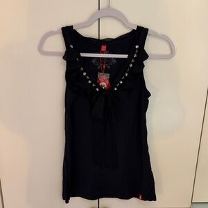 Esprit Black Tank Top with Ruffle and Stud Details